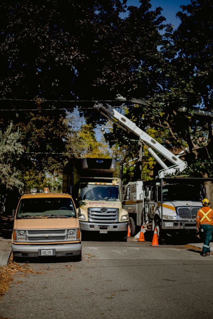 Van and Trucks on the Road